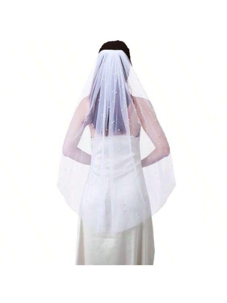 Geyoga Wedding Bridal Veil 1 Tier Pearl Wedding Bridal Tulle Veils White Hair Accories With Comb 59"