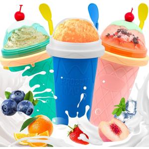 FANS-ONE Slushie Cup, 3 Pack Frozen Magic Slushy Cup, Reusable Slushy Maker Cup for Juice Ice Cream Milk Yogurt, DIY Cups with Lid & Straw Cool Stuff Things for Kids Friends Family (Blue+Pink+Green)