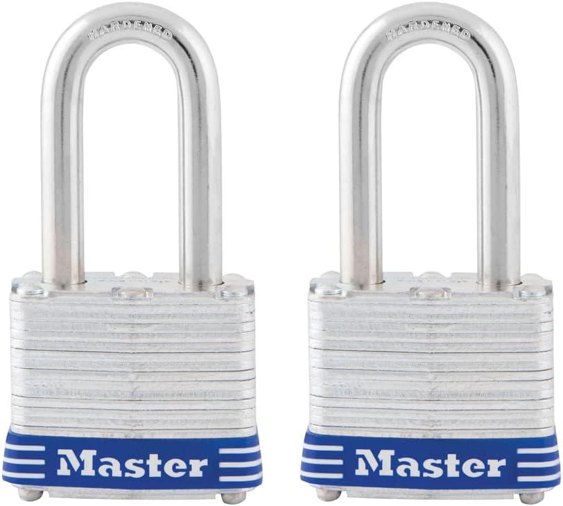 Master Lock 3TLF Laminated Steel Padlock with Key, 2 Pack Keyed-Alike (1-1/2" shackle)