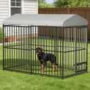 6 x 8FT Large Outdoor Dog Kennel with Waterproof Cover, Heavy Duty Metal Dog Run Enclosure with Feeding Doors, Large Dog House for Dogs, Chickens, Outdoor Pet Cage