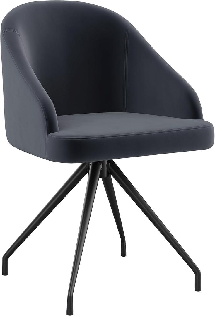 Martha Stewart Sora Stationary Swivel Task Chair with Sloped Arms for Home Office in Gray Velvet with Oil Rubbed Bronze Frame, Black