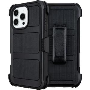 Saiboro for iPhone 16 Pro Max Case with Belt Clip Holster,for iPhone Pro Max 16 Case with Stand,Heavy Duty Rugged,2 Layers of Sturdy,Anti-Drop,for Protective Phone Case iPhone 16 Pro Max Cases Black