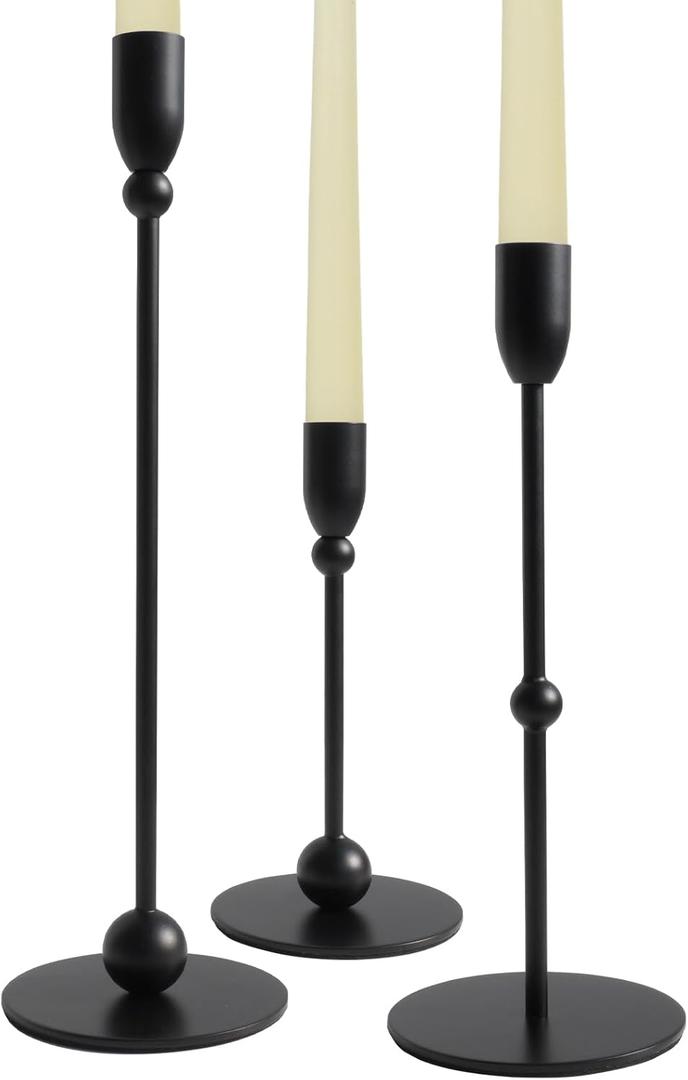 VROOMIUM Black Candlestick Holders- 3 Pcs Metal Candle Holders for Table Centerpiece, Stable Modern Candle Holder for Home Decor, Party, Wedding