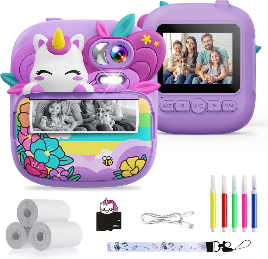 Kids Camera Instant Print, Camera for Kids with Printable Photos, Toddler Camera Toys for Children Ages 3-14, Digital Camera Birthday Gifts for Girls 4 5 6 7 8 9 10 11 12 13 Years Old (Purple)