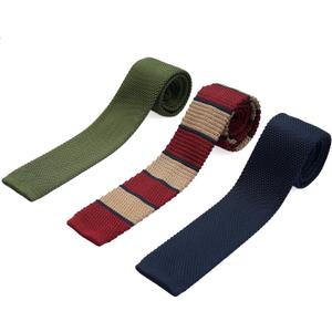 Knit Ties for Men, Wrinkle Proof, Machine Washable, 2.35 inch Skinny Ties, Flat-end Sock Ties, 3-Pack