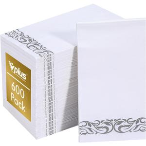 Vplus 600 Pack Paper Napkins Guest Towels Disposable Premium Quality 3-ply Dinner Napkins Disposable Soft, Absorbent, for Kitchen, Wedding, Parties, Dinners or Events(Silver)
