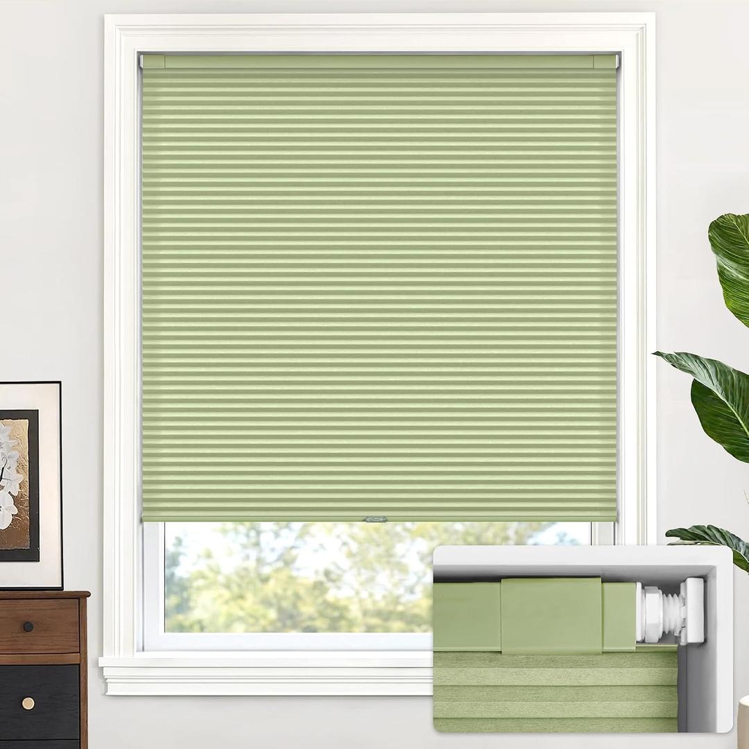 LazBlinds Cordless Cellular Shades, No Tools No Drill Light Filtering Honeycomb Shades Pleated Blinds for Windows, 23'' W x 64'' H, Green