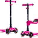 Lascoota 2-in-1 Kids Scooter with Seat - Adjustable Handlebar & 4 Heights Mini Scooter for Kids - LED Light-Up Wheels & Lean-to-Steer - Pink, 21.7 in L x 4.7 in W x 34 in H