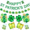 Green Happy St. Patricks Day Banner and St Patricks Shamrock Garland St Patricks Shamrock Foil Balloons Garland, Saint Patricks Day Banner Decorations for Happy St Patrick's Day Banner Decorations
