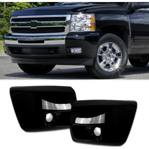 Front Bumper End Caps Set for 2007-2013 Chevy Silverado 1500 | Gloss Black Bumper Cover, 07-13 Silverado Bumper Ends W/Fog Light Hole, Replace for 15891682,GM1005147,15891681,GM100414