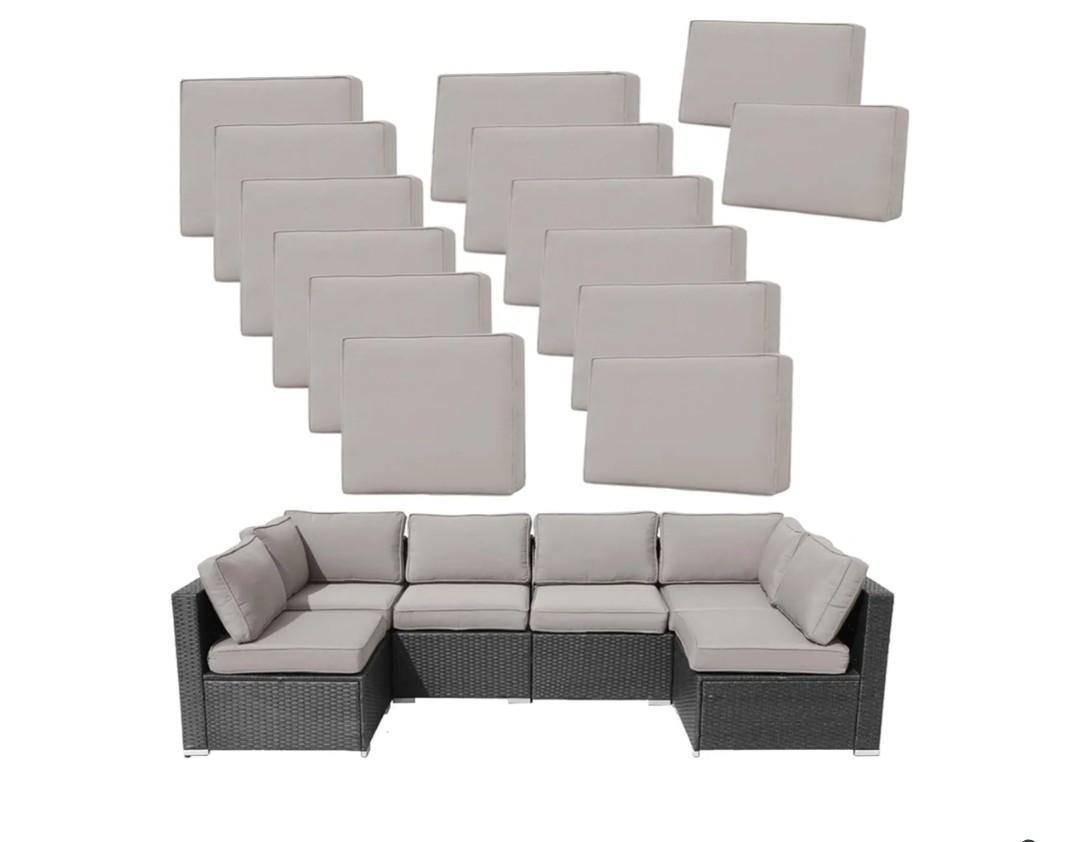 14Pieces Patio Cushion Covers Replacement Outdoor Couch Cushions Covers Splashproof Sofa Slipcovers Set with Zippers,Patio Furniture Protector-Cover Only(Light Gray,25.6×25.6×3.94inches)