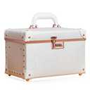 Urecity Vintage Makeup Train Case with Rose Gold Hardware, White Embossed Pattern, Combination Lock Security, Portable Cosmetic Storage Box with Handle (Medium (Length: 12.5"))