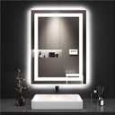 18X24 inches Rectangular LED Bathroom Mirror with Lights, Anti-Fog, Dimmable, Backlit + Front Lit, Lighted Bathroom Vanity Mirror for Wall, Memory Function, Tempered Glass, Shatter-Proof