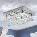 Crystal Modern Flush Mount Dimmable LED Kitchen Chandelier, Small Bedroom, Hallway & Bathroom Ceiling Light (Dimmable-2-tier rectangle)