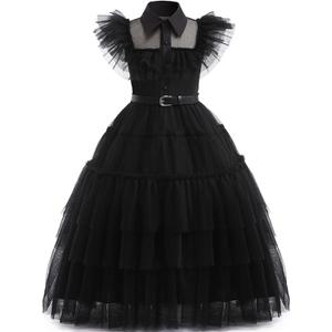 Girls Black Dress Kids Goth Dress up Costume 4-11Years (002)