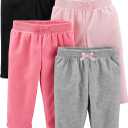 Simple Joys by Carter's Baby-Girls 4-Pack Fleece PantsCasual Pants, Size 12 Months (Pink/Black/Grey Heather)