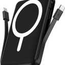 podoru for Magsafe Battery Pack, 10000mAh Magnetic Power Bank Built-in Double USB C Cables 22.5W PD Fast Charging LED Display Wireless Portable Charger for iPhone 17/16/15/14/13/12 Series-Black