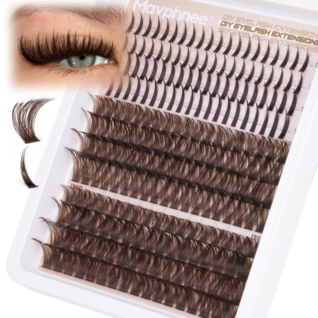 Brown Lash Spikes Eyelash Extensions Russian Lash Clusters D-Curly Lash Extensions Spiky 100D 120D Individual Lashes Wispy Cluster Lashes Pack 224 Pcs (12-19MM)