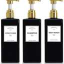 Black Shampoo Bottles with Gold Pump YACEYACE 16.9oz Set of 3 Shampoo and Conditioner Dispenser Empty Black Shower Bottles, Elegant Boutique Shampoo Dispenser for Bathroom, Lotion, Salon
