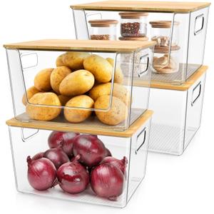 IDEATECH Kitchen Organizers and Storage, Stackable Kitchen Counter Organizers for Onion, Potato, Fruit, Produce, Vegetable ( 2+ 2Set) (4Pack- 2 Front Open+2 Fully Enclosed)
