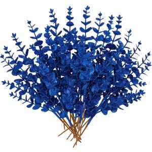 Hollyone 20 Pcs Glitter Christmas Tree Picks and Sprays Artificial Eucalyptus Branches 13" Blue Eucalyptus Leaves Picks Stems for Christmas Tree DIY Garland Wreath Crafts Home Decoration