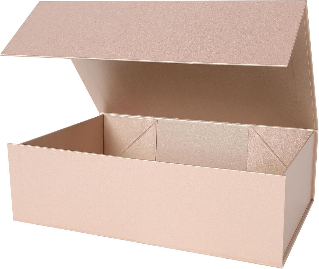 Aimyoo Gold Collapsible Gift Box with Magnetic Closure Lids 13.8x9x4.3 in, Large Bridesmaid Groomsman Proposal Boxes, Rectangle Present Box for Graduation Birthday Storage 1 Pack