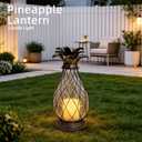 18" Solar Pineapple Lantern, IP44 Waterproof Glass Outdoor Decor - Flameless LED Lights for Garden, Patio, Porch, Beach, Pineapple Theme