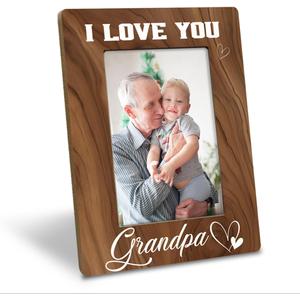 Grandpa Gift, I Love You Grandpa Photo Frame, Holds 4 x 6 Inch Photo, Farmhouse Wooden Picture Frame Gift, Father's Day Gifts for Papa, Grandpa Birthday Gifts Idea from Grandson Granddaughter