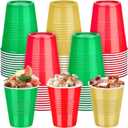 50 Pack Christmas Disposable Plastic Cups 12 Ounce Drinking Party Cups Bulk Party Cups for Christmas Wedding Birthday Graduation Parties, Picnics Events (Red, Green, Gold)
