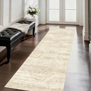 Washable Runner Rugs for Hallway 2x6 Rug Runners, Boho Vintage Kitchen Runner Rugs, Ultra-Thin Entryway Runner, Non-Slip Backing Carpet for Hallways, Bedroom, Bathroom, Laundry Room (Beige/Brown)