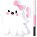 Aoriher Ghost Piata Pink Halloween Piata White Pink Ghost Party Piata with Bat Stick Blindfold Mask Confetti for Halloween Holiday Theme Festival Birthday Party Supplies Decoration(Cute)