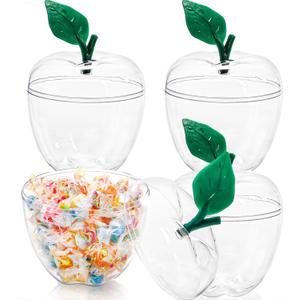 Cididu 4 Pcs Plastic Apple Container, Large Clear Candy Jar with Lid for Teacher Appreciation, Apple Shaped Candy Toy Filling Jars Decor Boxes for Back To School Christmas New Year Gift Snow Party