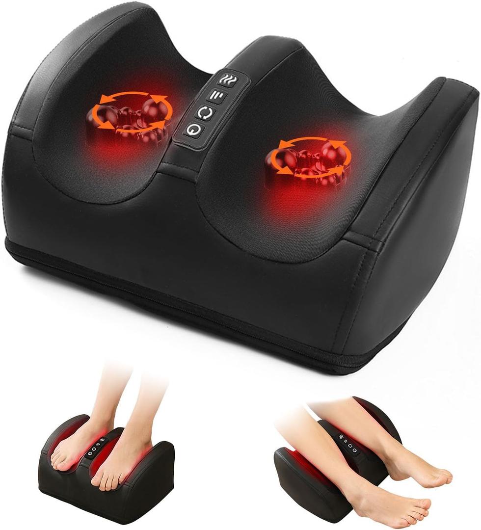 Foot and Leg Massager,Heated Foot Massager for Plantar Fasciitis Pain Relief,3D Shiatsu Rollers with Adjustable Heat for Plantar Fasciitis,5 Modes,Enhances Blood Circulation (Black)