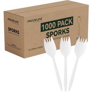FOCUSLINE 1000 Count White Plastic Sporks, Disposable Sporks Bulk, Heat Resistant Disposable for Take out Restaurants, Family Gatherings, Outdoor Activities FOCUSLINE 1000 Count White Plastic Sporks, Disposable Sporks Bulk, Heat Resistant Disposable for Take out Restaurants, Family Gatherings, Outdoor Activities