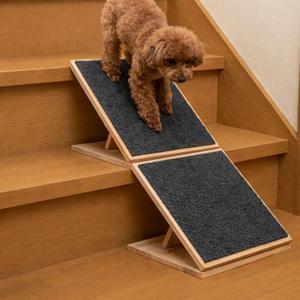Cinnvoice Adjustable Dog Ramp, Foldable Wood Dog Ramp with Non-Slip Carpet Surface, for Small to Medium Dogs Cat Pet Ramps Step for Injured Older Pet(2 Packs,11.81 Inches/ 30 cm)