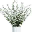 24Pcs Faux Eucalyptus Stems, 15" Artificial Eucalyptus Plants with White Frosted Coating, Fake Eucalyptus Decor Plastic Greenery Leaves for Wedding Bouquets Home Decor DIY Floral Arrangements