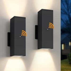 Dusk to Dawn Outdoor Lighting, LED Square Up and Down Outdoor Sconce Lights, Matte Black Exterior Lighting Fixtures with 7W LED Bulbs, Front Porch Lights for House, Garage, Patio, Doorway, 2 Pack