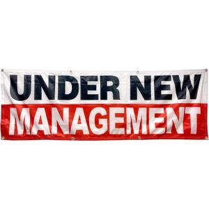 4 Less Co 2x6 Feet UNDER NEW MANAGEMENT Banner Sign Fabric Polyester with Grommets wrb, Medium, Red