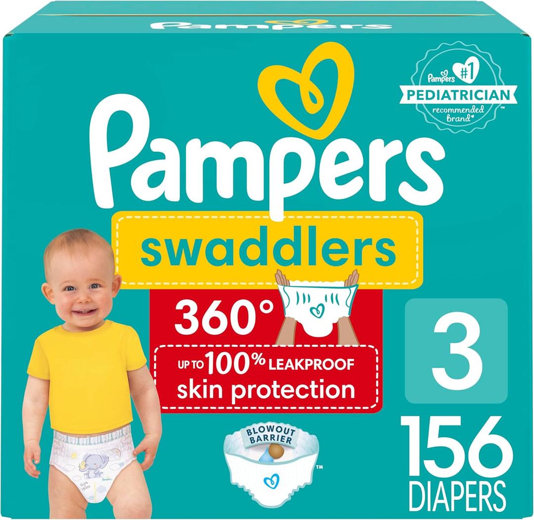 Pampers Diapers - Swaddlers 360 - Size 3, 156 Count, for up to 100% Leakproof Premium Skin Protection