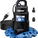 CrestWave Pool Cover Pump Automatic On Off, 1/3HP, 2950GPH Max Fast Draining, Heavy Duty, 25ft UL Cord, 3/4" Adapters, for Pools, Pool Cover, Hot Tubs, Basements