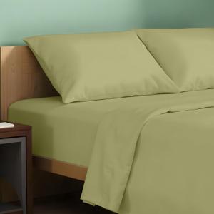 TEXAS LINEN CO. 100% Organic Cotton Sheets Full Size - 4 PC Organic Cotton Full Size Percale Weave Sheet Set, Soft, Cooling, Crisp & Breathable, 16" Deep Pocket Hotel Quality Bedding Set - Sage Green