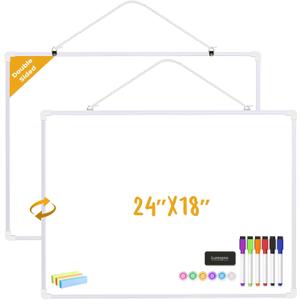 Dry Erase Board for Wall, 24" x 18" Double-Sided Hanging Magnetic Whiteboard with 6 Markers, 6 Magnets and 3 Mini Sticky Notes, Large White Board for School, Home, Office