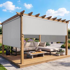 Outdoor Roller Shade, 420GSM New Material Sun Shades Outdoor Patio with 95% UV Protection, Cordless Aluminum Outdoor Blinds with Crank Handle, Patio Shade for Patio, Privacy Protection, 8'W X 8'H, 96"W x 96"H
