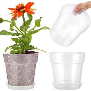 3 Pcs Clear Nursery Pots Set with Saucers, 11.8 in Plastic Orchid Pots, Large Plant Pot with Drainage Holes, 3.7 Gallon Capacity for Orchids and House Plants