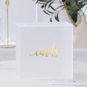 UNIQOOO Frosted Acrylic Wedding Card Slot Box, Large 10x10x5.5 inch w/Gold Foil | Wedding Reception Wishing Well, Birthday, Memory, Suggestion, Ballot Boxes
