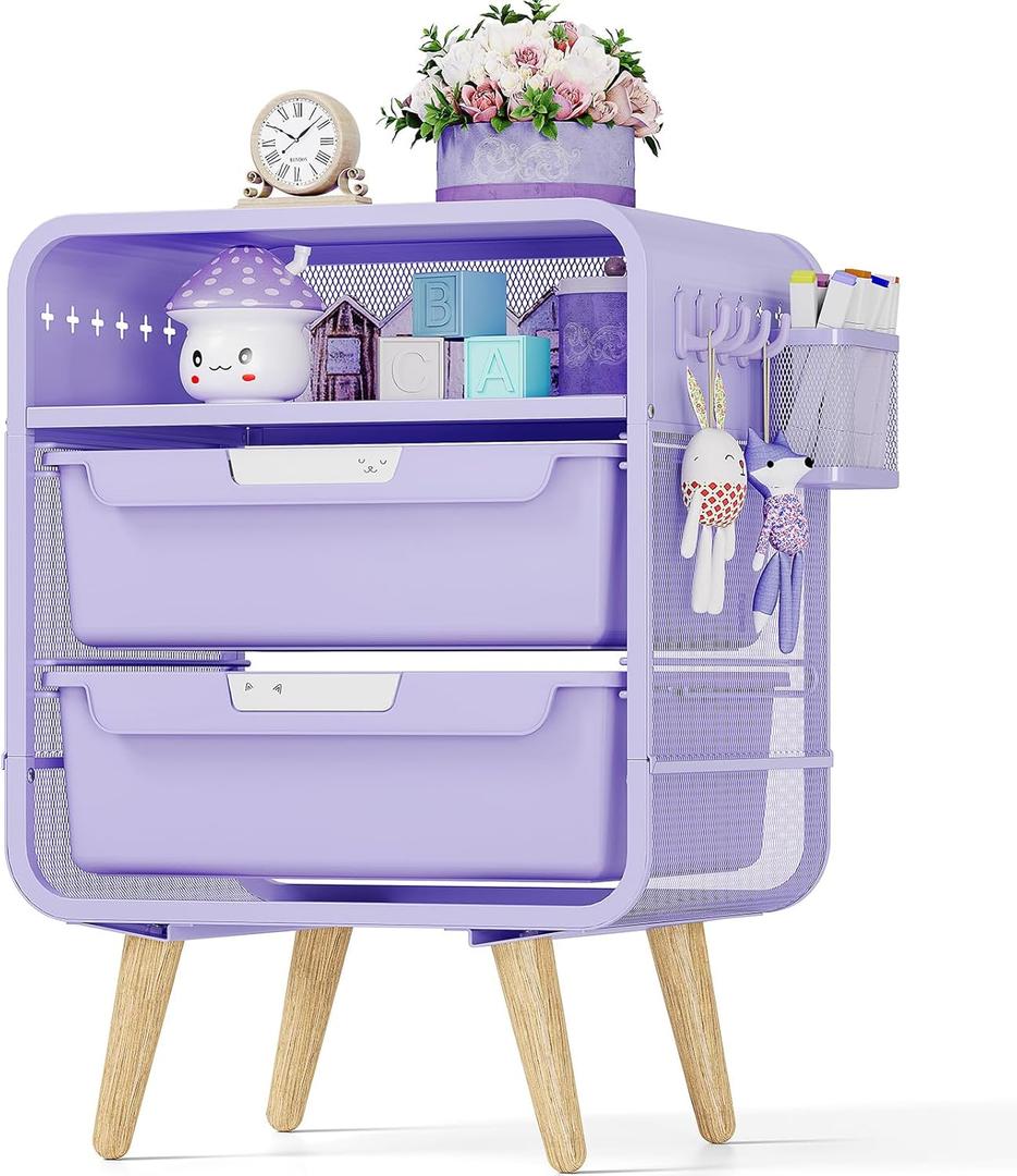 Kids Nightstand,Girls Bedside Table,Night Side Table,Kids Night Stand,End Tables Bedroom,Purple Cute Nightstand with Storage Drawer for Girls
