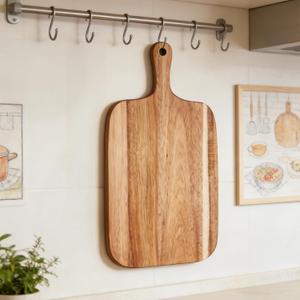 Acacia Wood Cutting Board for Kitchen (16" x 9"), Wooden Cutting Board with Handle, Charcuterie Board, Cheese Board, Decorative Wooden Serving Board (1, Acacia Wood Color, 16"L x 9"W)