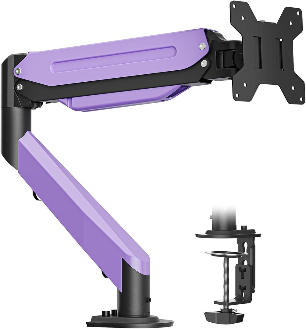 Suptek Monitor Mount Gas Spring Monitor Arm Desk Mount Fully Adjustable Fits 17-35 inch Monitors Weight Capacity up to 24.25 lbs, Black+Purple
