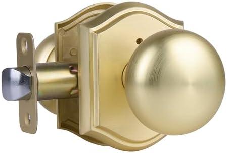 Newlaking Door Knobs Interior, Classic Decorative Satin Brass Privacy Door Knob Perfect for Bedroom or Bathroom Doors, Durable Stylish Hardware for Indoor Use- 1 Pack