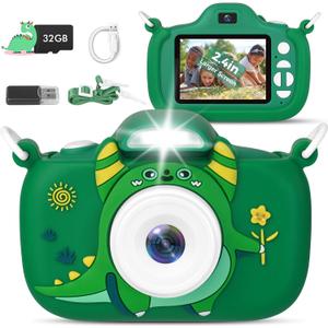 Kids Camera with Flashlight & 2.4in Screen, 1080P Dual Lens Toddler Camera - Christmas Birthday Gift for 3-12 Year Old Girls Boys, Kids Digital Camera with 32GB Card & Shockproof Case